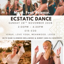 The image shows to the top, people dancing having lots of fun. To the centre there is the key event information, name/venue/date/time/cost. To the bottom there are photos, of the event facilitators.