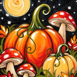 pumpkins, mushrooms, midnight, autumn fall,