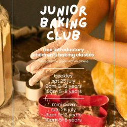 Junior Baking Club led by Tom from The Greek Kitchen Athens. 25/26 July 10am 5-8 years