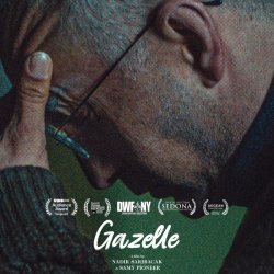Close-up of Yakup holding his head in distress, film poster for Gazelle