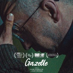 Close-up of Yakup holding his head in distress, film poster for Gazelle