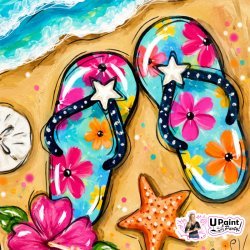 flip flops, summer, beach, ocean painting