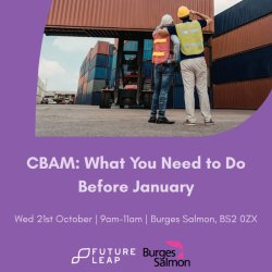 A graphic for an event titled 'CBAM: What you need to do before January''
