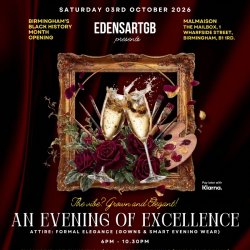 Formal invitation to a black history month even taking place in Birmingham UK. Art exhibition and fine dining 2026.