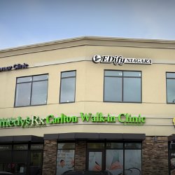 Building exterior showing new sign for EDify Niagara at 359 Carlton Street, Saint Catharines Ontario, Unit 206