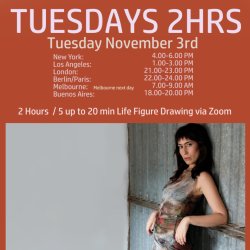 TUESDAY 2 Hours, life figure drawing with GUIOT November 3rd/  4.00 -6.00 PM ET New York