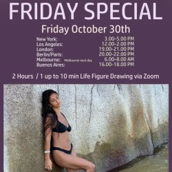 FRIDAY 2 Hours, life figure drawing with SOFIA / GESTURES! / Friday October 30th/ 3.00 -5.00 PM ET New York