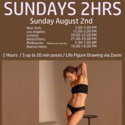 2 Hours, life figure drawing with KELLY / Sunday August 2nd/  3.00 -5.00 PM ET New York