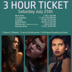 3 Hour Ticket / Sat July 25th/  Models :  MERCEDES, SALUMINE & LUCIA/  2-5 PM ET NY time