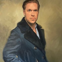 A self-portrait of the artist in oil