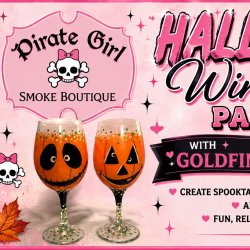 Halloween Wine Glass Painting with Gold Finch Studio