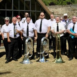 Florence Brass all lined up after performing at Ironbridge
