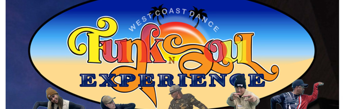 colorful bold Funk n Soul Experience logo with street dancers underneath it in poses