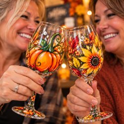 pumpkin, ghosts, leaf, autumn wine glass paint