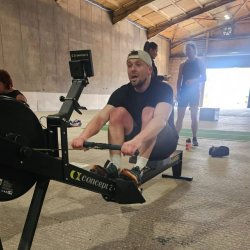 Attendee using the rowing machine