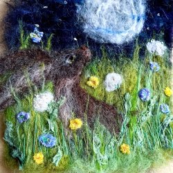 Sip and Felt a Needle Felt Moon Gazing Hare Picture