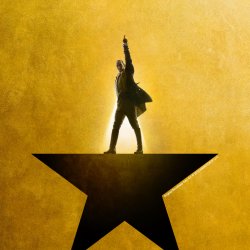 Hamilton logo of dark star topped with Hamilton pointing up with a gold background