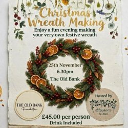 Image of Christmas wreath and details of event