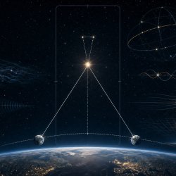 wide astronomical illustration showing Earth’s curved horizon beneath a star field.