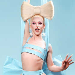 RuPaul's Drag Race star Miz Cracker with a huge bow of hair