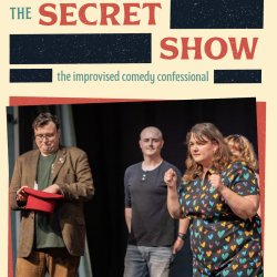 Text says "Nottingham's best kept secret is you. The Secret Show" and there is a background image of the Nottingham skyline with two windows illuminated, both appear to have people confessing inside