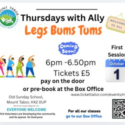 Exercise poses and text explaining the MTCA Pilates Classes on Mondays 7pm