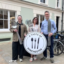 Rick Stein, Bar Lento and St James Tavern Managers with large cutlery