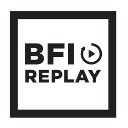 A black and white box logo containing the words BFI Replay, with a play icon surrounded by a circular arrow