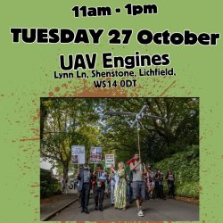 Demo at  ELBIT drone factory at Shenstone: End UK complicity in genocide! Coach Tickets Tuesday October 27th