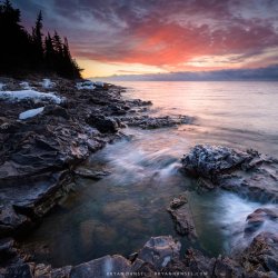 A photo of sunrise over Lake Superior edited in Lightroom