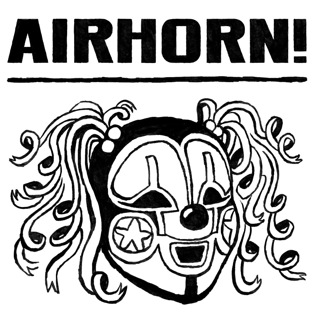 An odd lucha clown looking happy