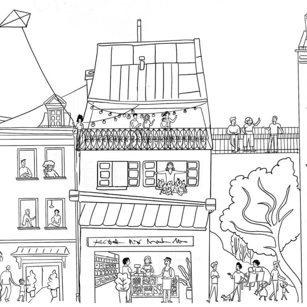 An illustration of a vibrant neighbourhood by Ester Ortega