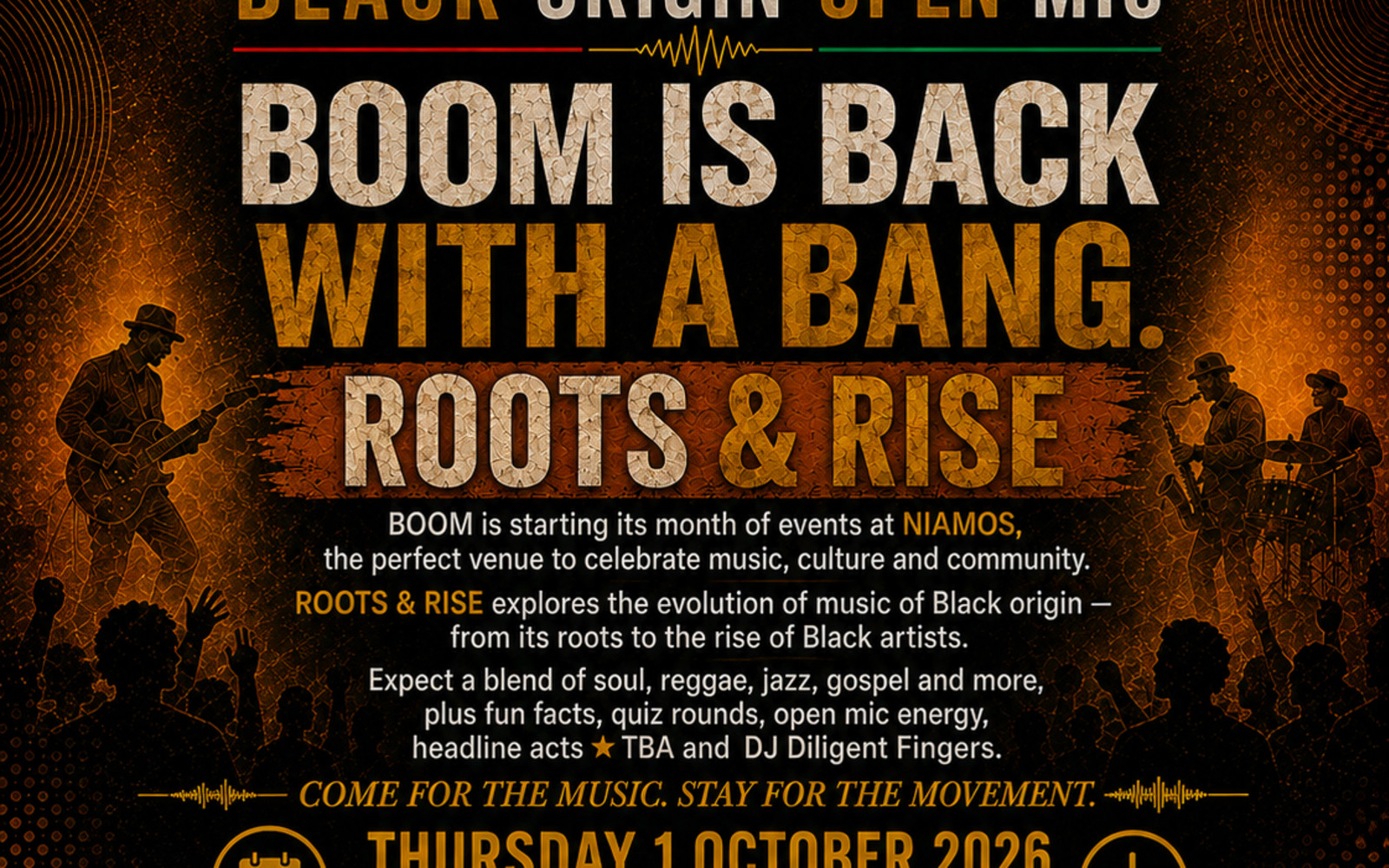 B.O.O.M! Launch Night - Roots & Rise 1st Oct