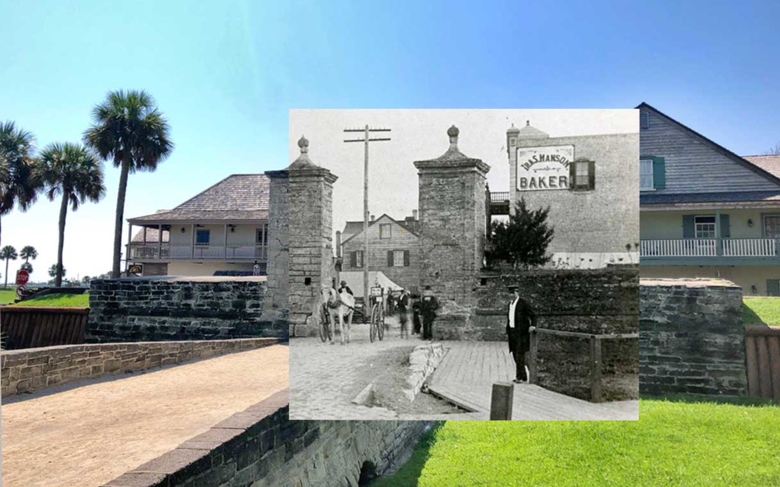 Entrance to St. Augustine - Dual Image of 1800's vs 2000's