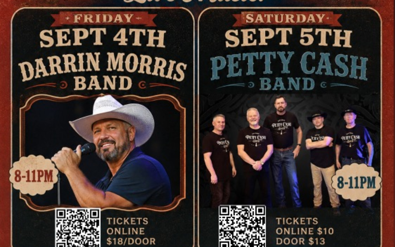 Labor Day Weekend 2-Night Concert Pass Darrin Morris & Petty Cash