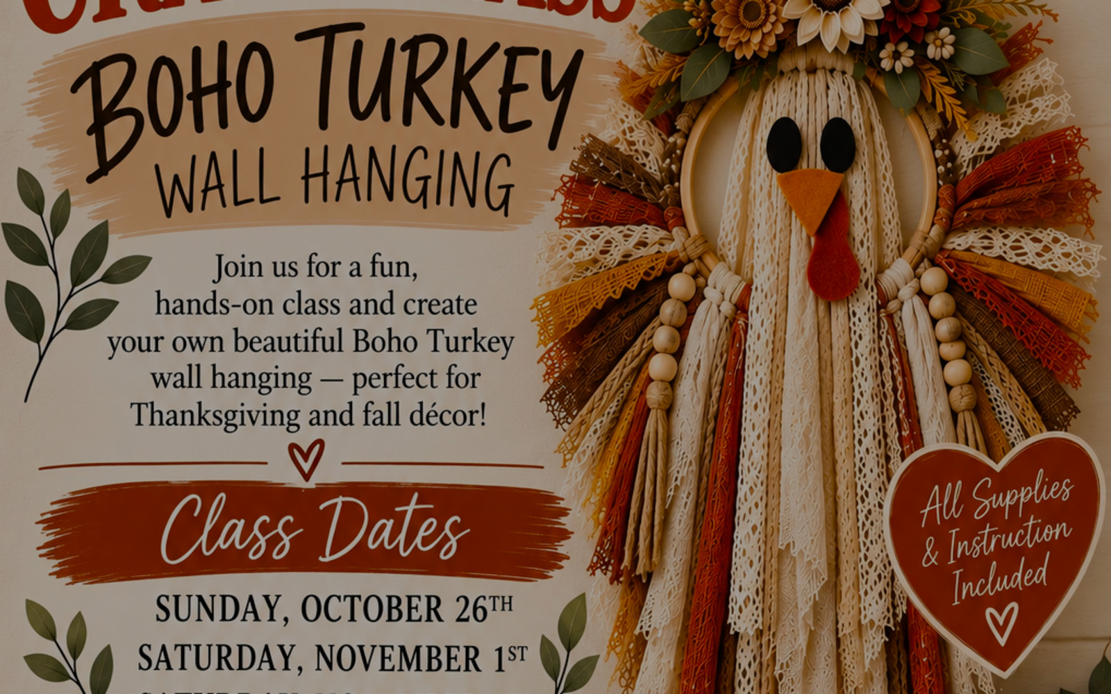 poster for the boho turkey class