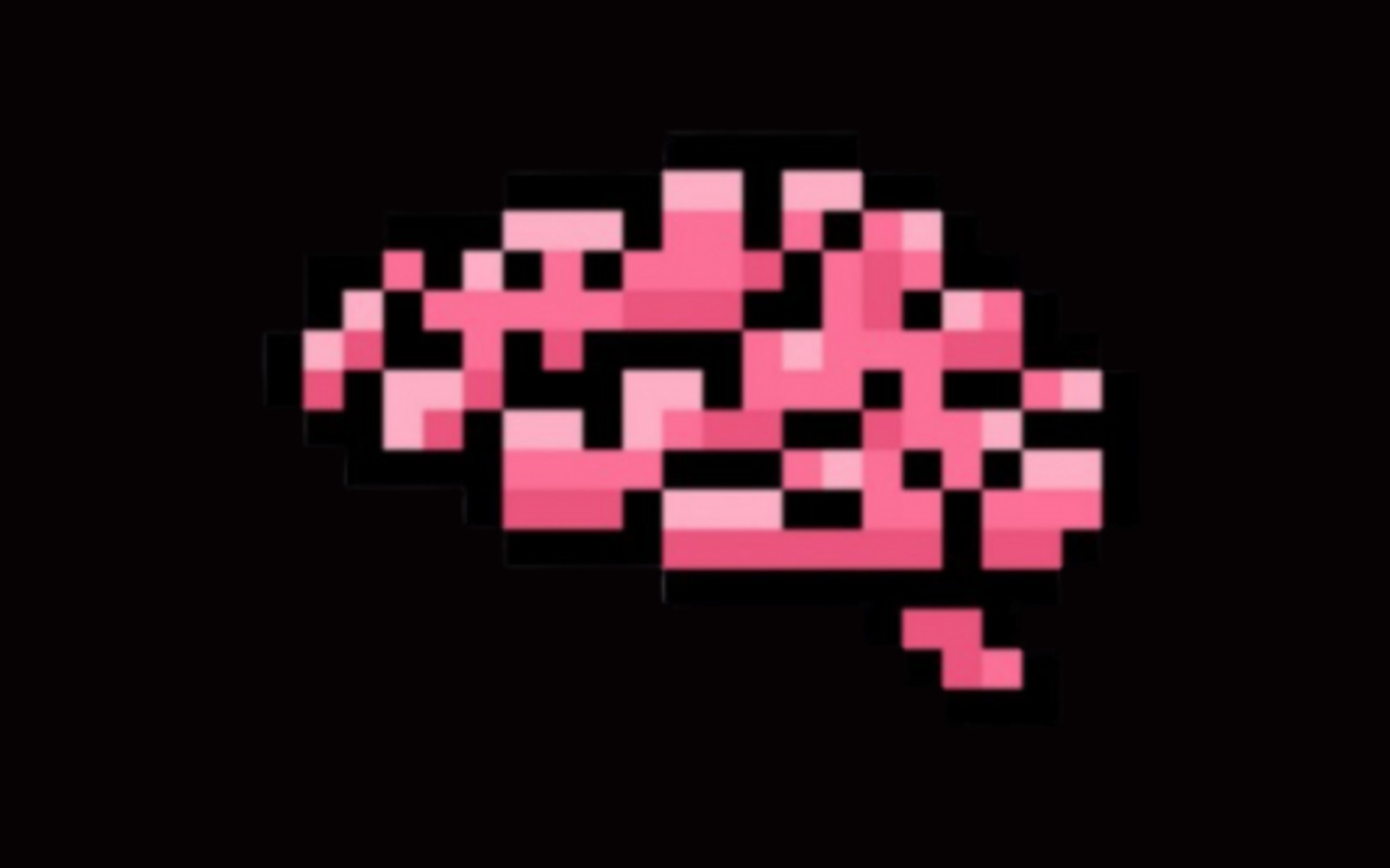 Pink pixel brain image with black background.