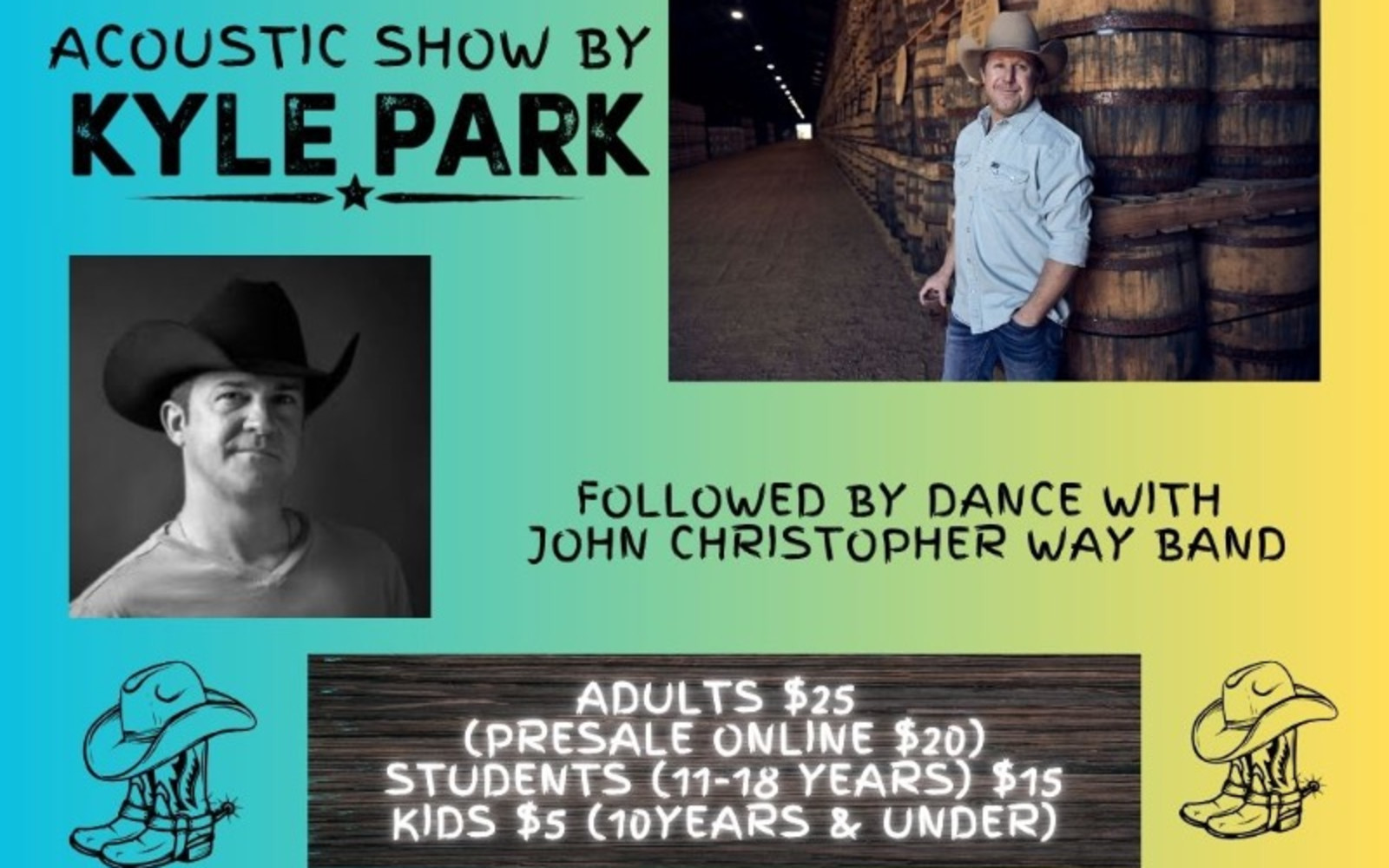 Raise the Roof Fundraiser Acoustic Show by Kyle Park followed by Dance with John Christopher Way Band
