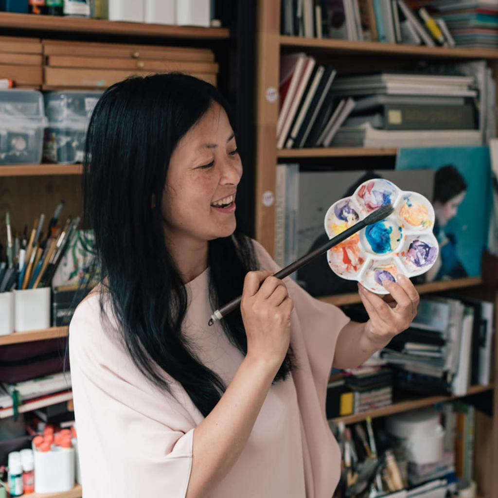Our artist Ping He explaining her color choices