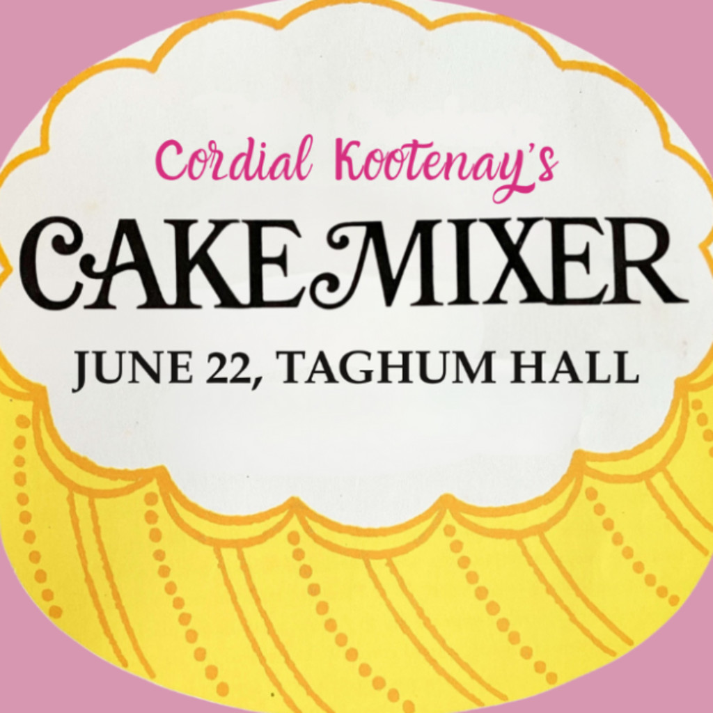 Illustrated yellow and white cake with pink background