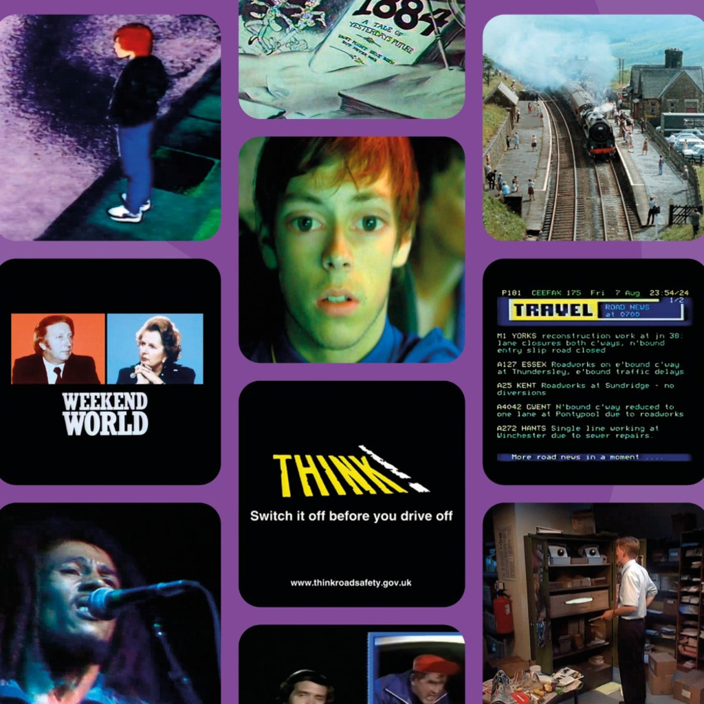 Various archive images from BFI Replay on a purple background