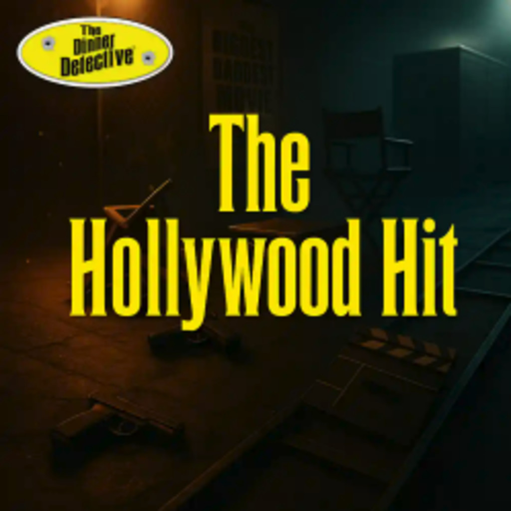 A dark, fiery cityscape with burning papers and an open briefcase. Large yellow text reads Dirty Money. The Dinner Detective logo appears in the top left corner.