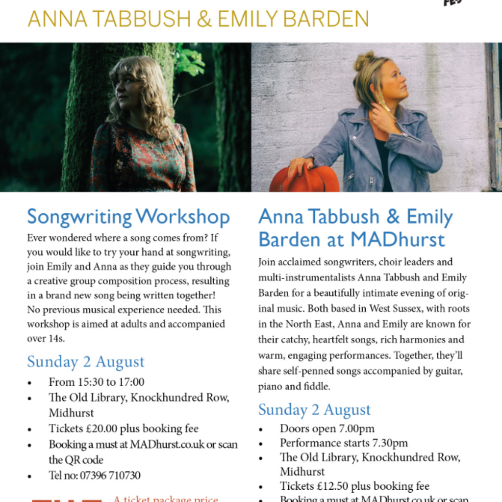 Anna Tabbush & Emily Barden Songwriting Workshop and Evening Performance