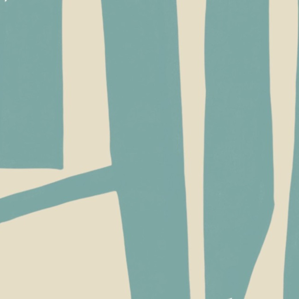 Turquoise and beige abstract design with organic shapes forming paths