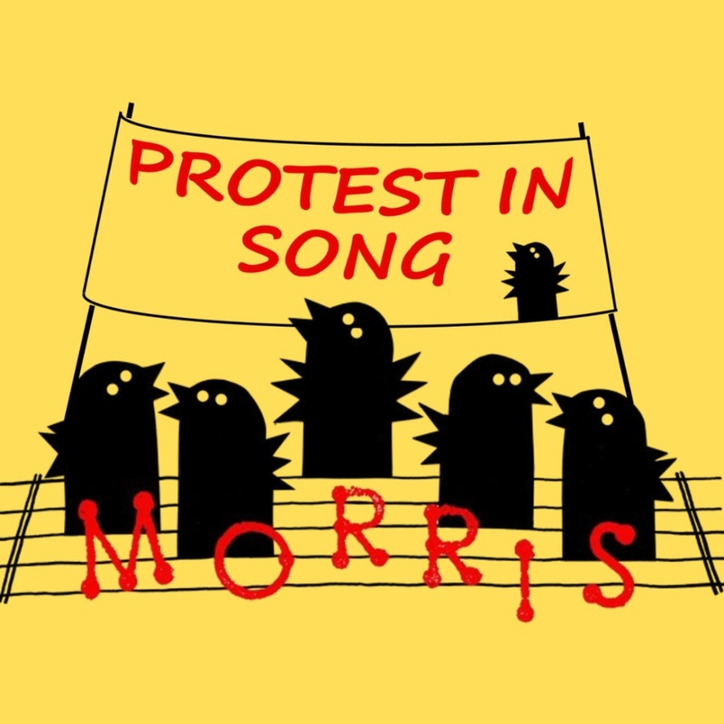 Choir logo: Birds singing on musical stave with MORRIS in caps