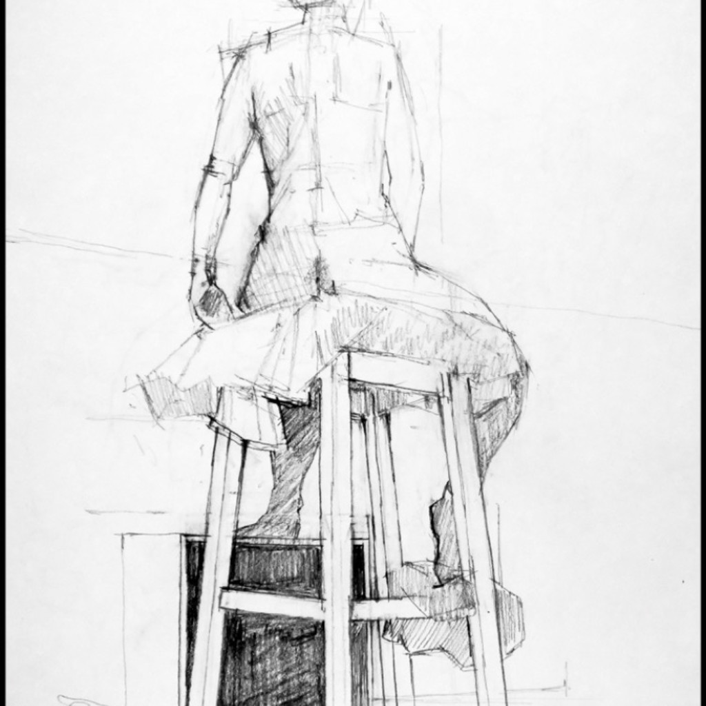 pencil drawn image of Figure on a stool by Ralph McCauliffe