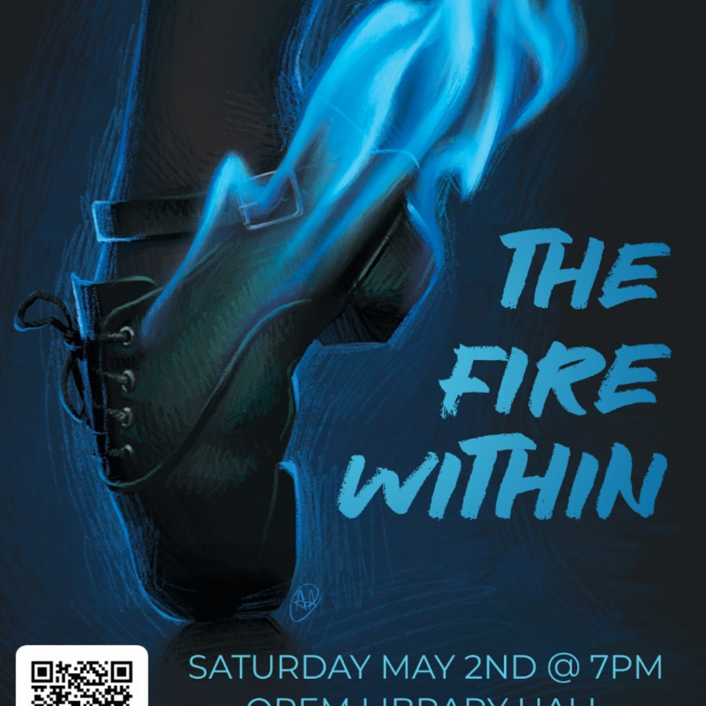 Flaming Irish Hardshoe and words "The Fire Within"
