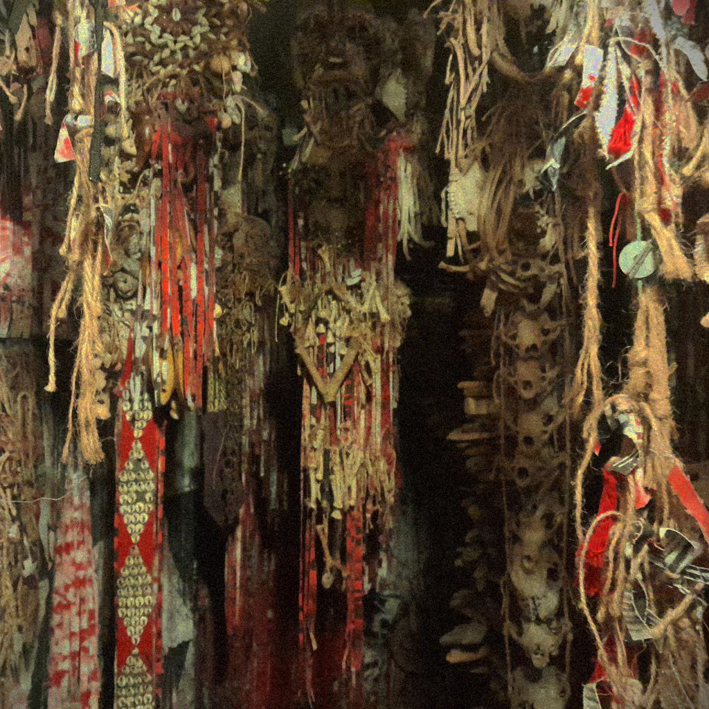 A room enveloped by hangings, a shrine lit by candles