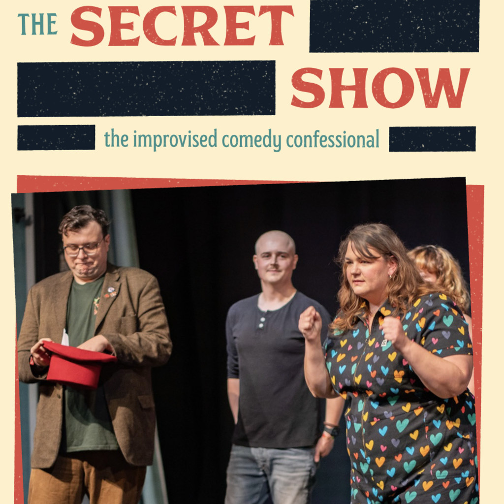 Text says "Secret Show" and image shows illuminated windows with silhouettes of people