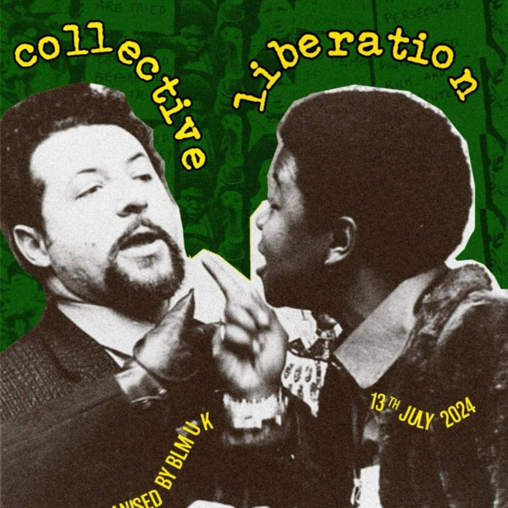 Olive Morris, a Black British housing activist is facing a white middle-aged landlord and pointing her finger in his face with an annoyed expression.